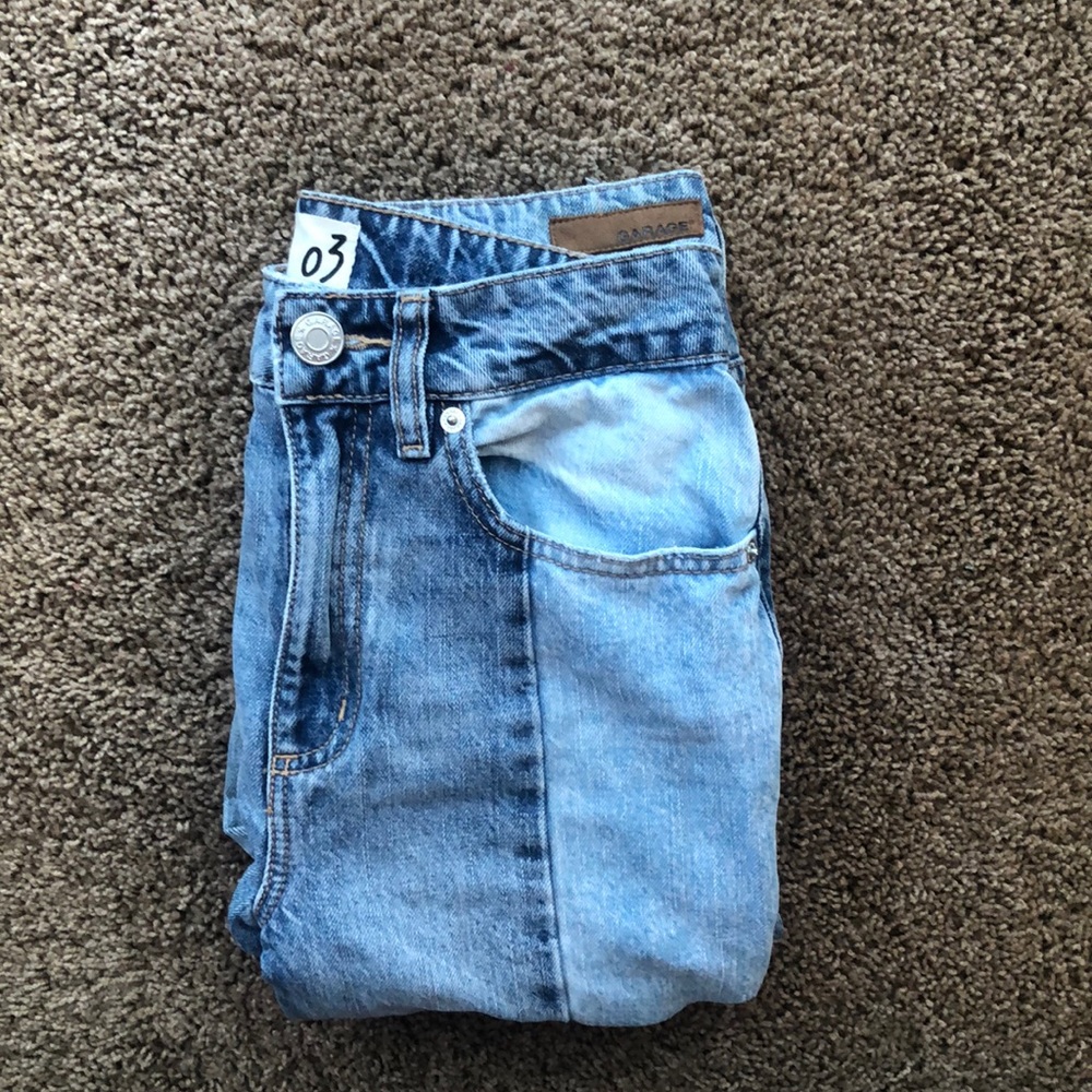 two toned denim high rise jeans